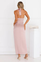 Silken Promise Satin Halter Maxi Dress Pink