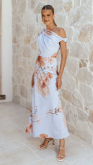 Wanita Off The Shoulder - Blue Floral