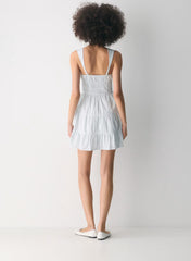 Tiered striped cotton poplin mini dress