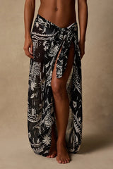 Sunset Coast Black Tropical Print Sarong Swim Cover-Up