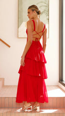 Sleeveless Ruffled Layered Backless Maxi Dress
