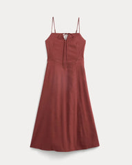 Tie-Neck Dress in Stretch Linen | Henna Red