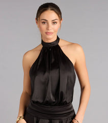 Sashay In Satin Halter Ruffle Mini Dress