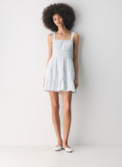 Tiered striped cotton poplin mini dress