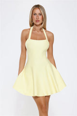 Wink Wink Halter Knit Mini Dress Lemon