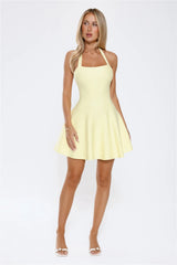 Wink Wink Halter Knit Mini Dress Lemon