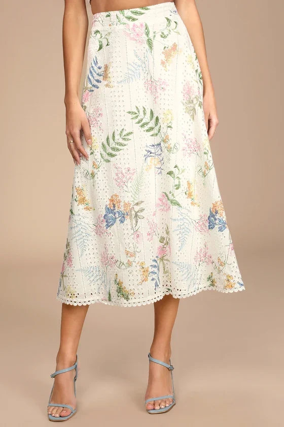 Sweet At Heart White Floral Embroidered Two-Piece Midi Dress