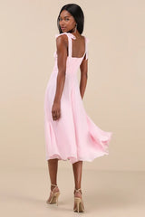 Sophisticated Charisma Light Pink Tie-Strap A-Line Midi Dress