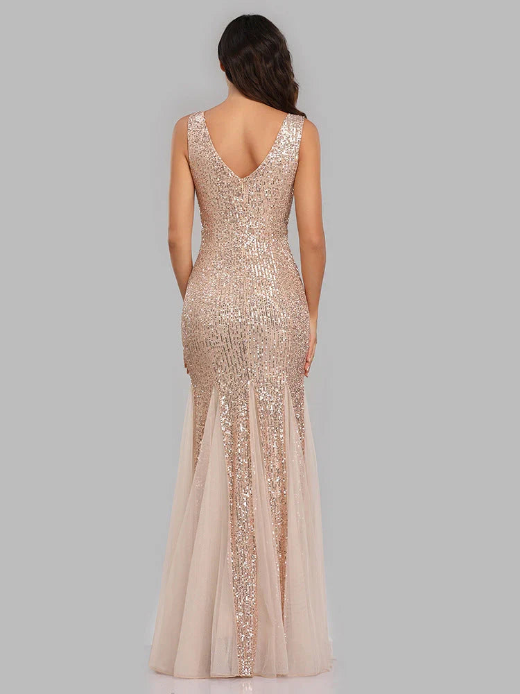 Sequin Mermaid V-Neck Sleeveless Dress