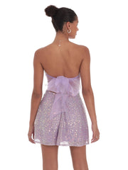 Sequin Glitter Strapless Fit and Flare Dress in Lilac