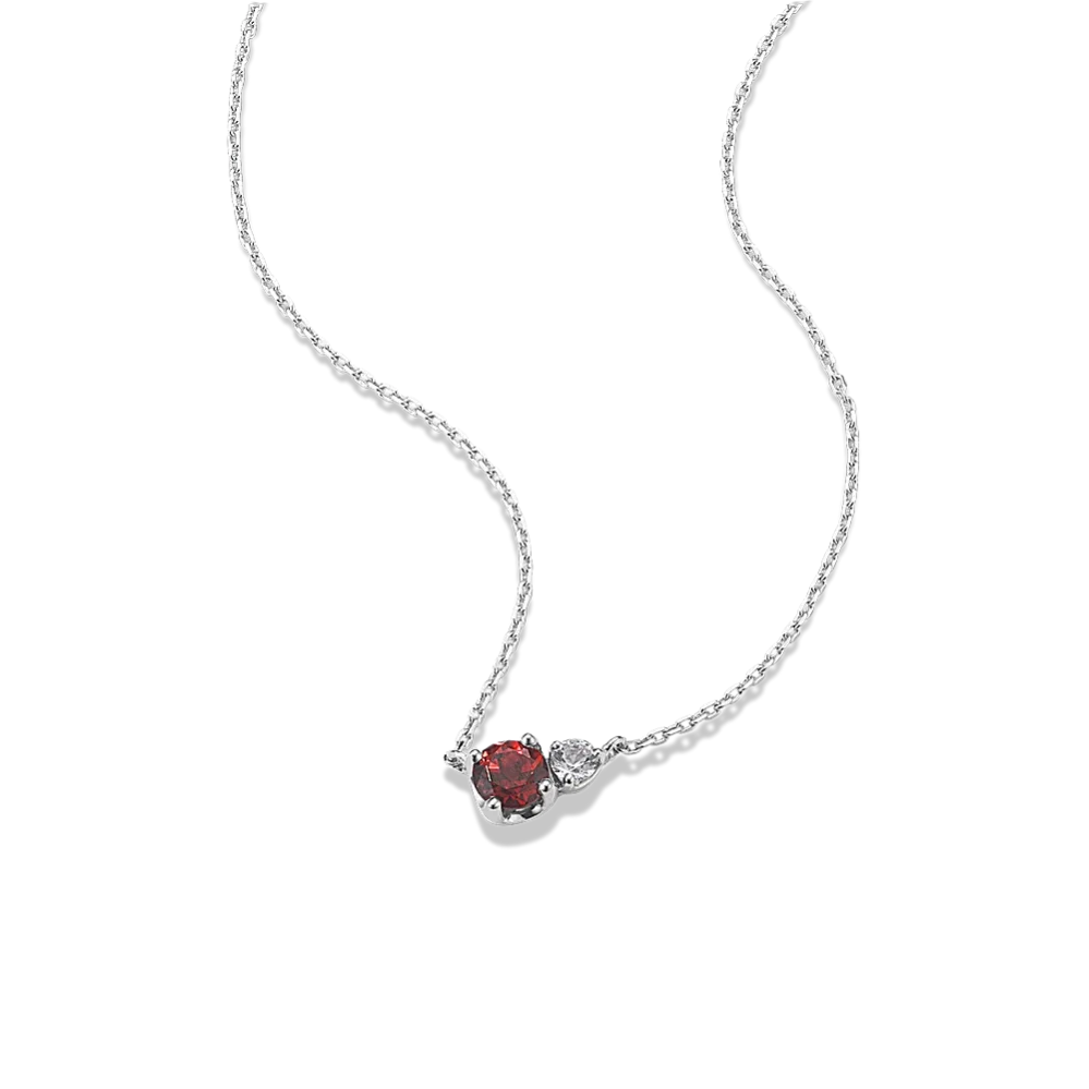 Toi et Moi Garnet & White Sapphire Necklace