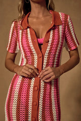 Skylar Pink Multi Striped Crochet Swim Cover-Up