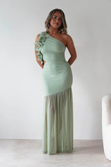 Stephanie Mesh Ruffle Maxi Dress | Sage