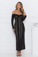 Pure Happiness Off Shoulder Lace Maxi Dress Black