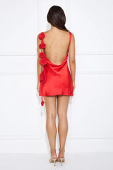 Whimsical Roses Satin Mini Dress Red