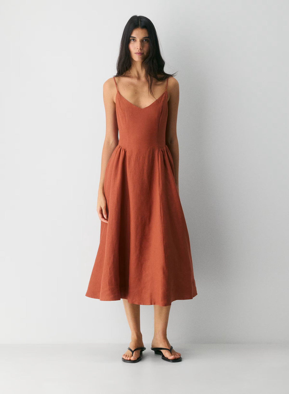 V-neck linen maxi dress