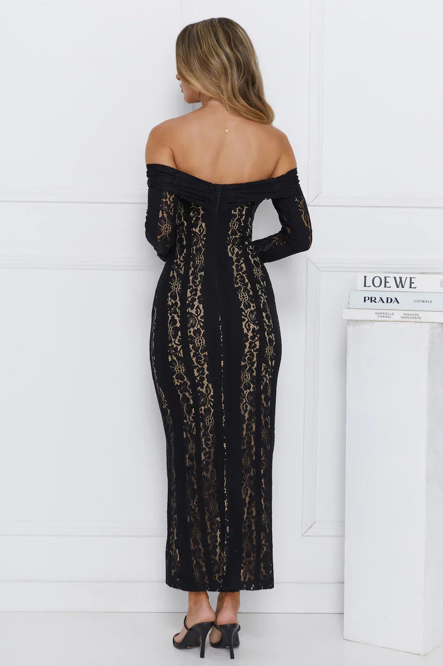 Pure Happiness Off Shoulder Lace Maxi Dress Black