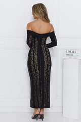 Pure Happiness Off Shoulder Lace Maxi Dress Black
