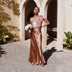 Spring/Summer Satin Solid Color V-Neck Fishtail Party Dress