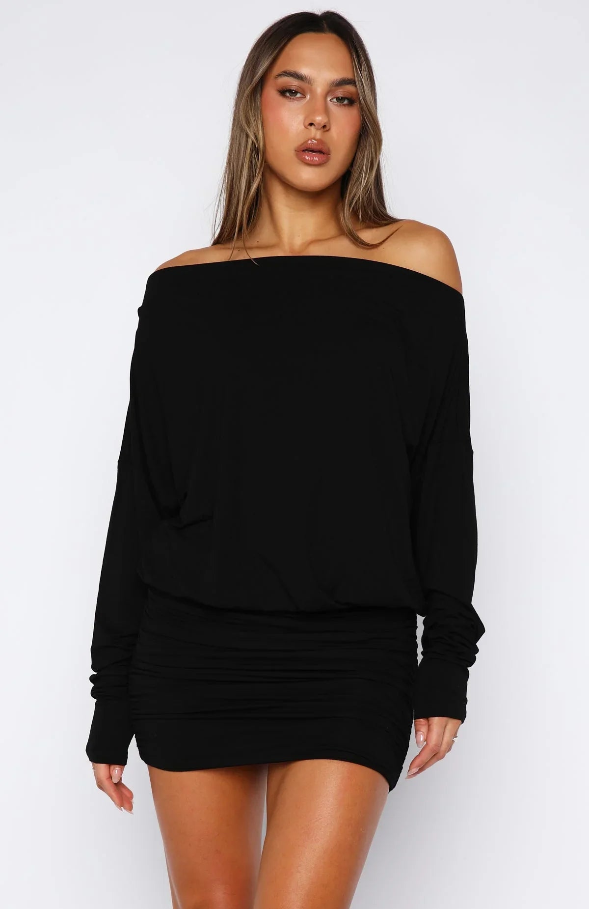 Take Your Turn Long Sleeve Mini Dress Black