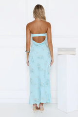 Sparkling Floral Embellished Strapless Maxi Dress